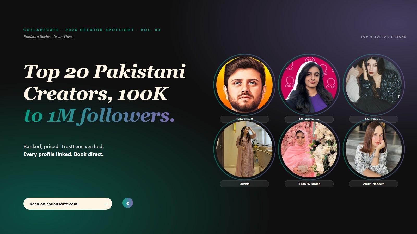 Top 20 Pakistani Creators with 100K to 1M Followers on Collabscafe (2026)